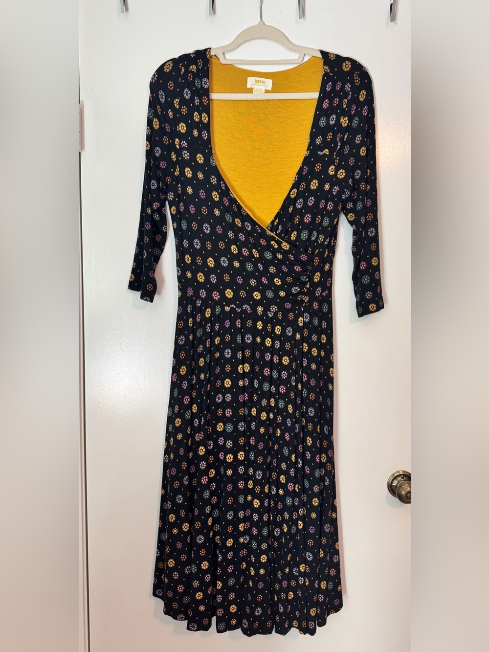 Maeve by Anthropologie v-neck navy blue flower dress size L